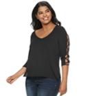 Juniors' Plus Size Liberty Love Lattice Sleeve Top, Teens, Size: 2xl, Black