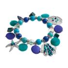 Starfish, Seashell & Sand Dollar Charm Beaded Stretch Bracelet, Women's, Blue