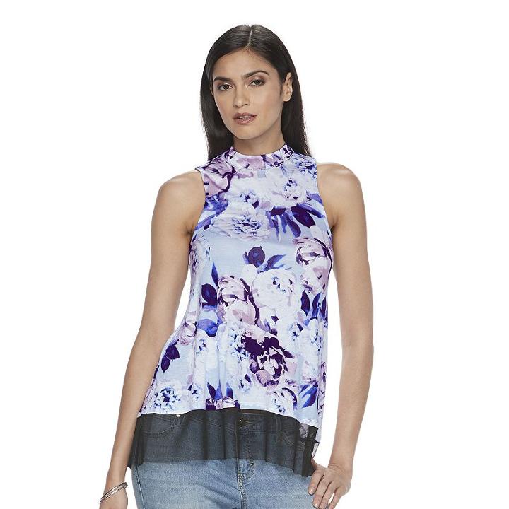 Women's Jennifer Lopez Mockneck Mesh Tank, Size: Large, Blue