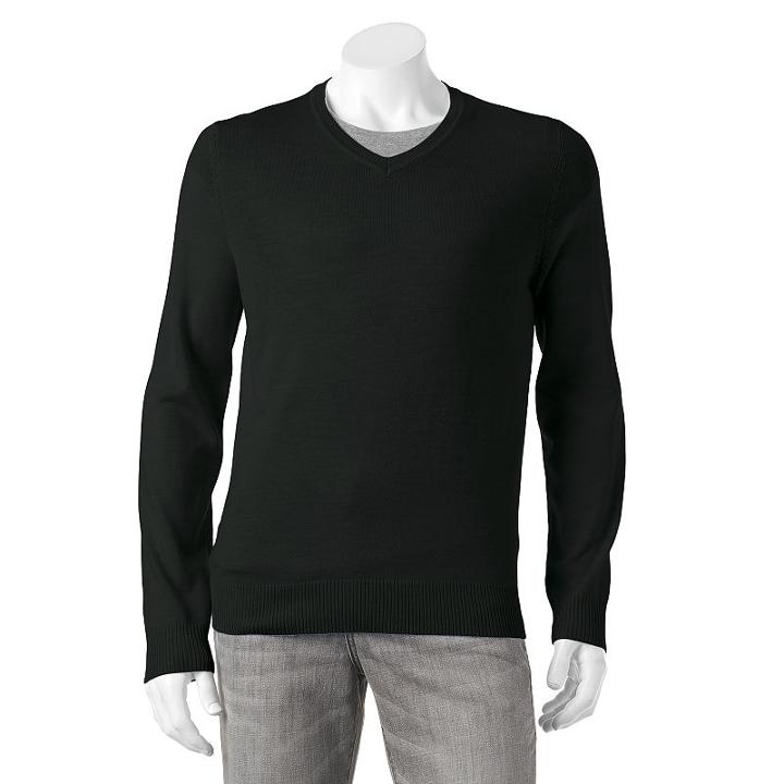 Big & Tall Apt. 9&reg; Modern-fit Merino V-neck Sweater, Men's, Size: 4xb, Black