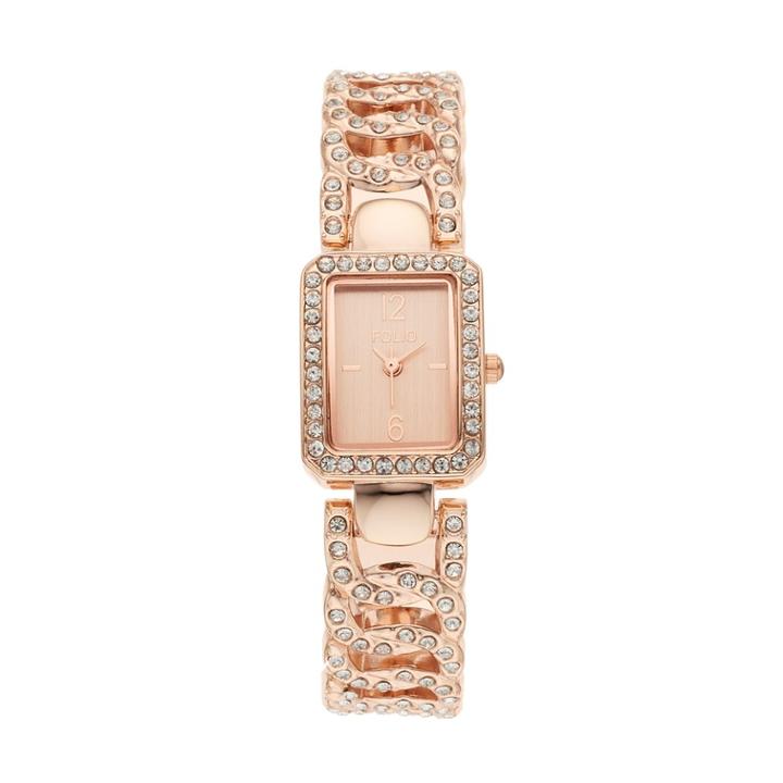 Folio Women's Crystal Cutout Link Bangle Watch, Size: Small, Pink