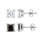 Men's Stainless Steel Black & White Cubic Zirconia Square Stud Earring Set