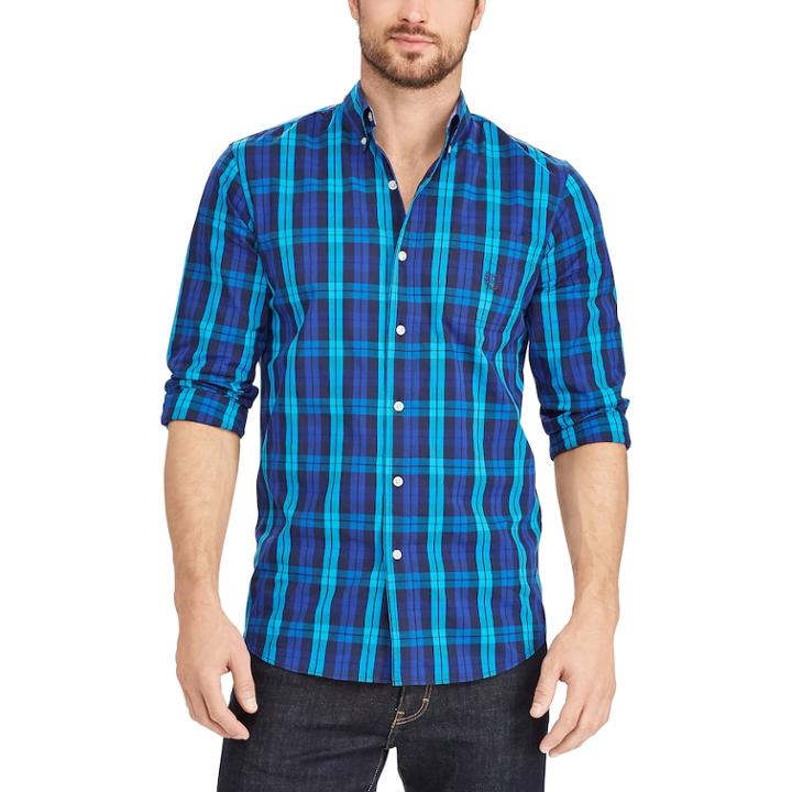 Big & Tall Chaps Plaid Button Down, Men's, Size: L Tall, Blue (navy)