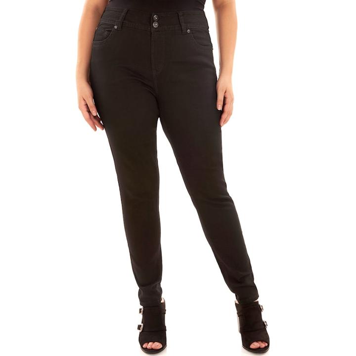 Juniors' Plus Size Wallflower Luscious Embellished Curvy Fit Skinny Jeans, Teens, Size: 20, Black