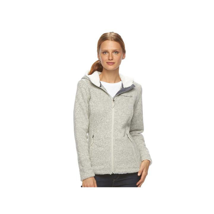 Women's Free Country Hooded Fleece Sweater Jacket, Size: Medium, Beige Over