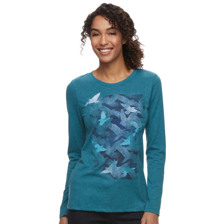 Women's Graphic Crewneck Tee, Size: Xl, Turquoise/blue (turq/aqua)