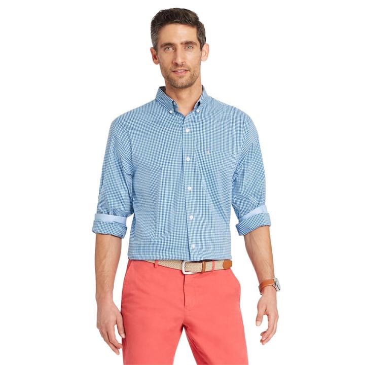 Men's Izod Classic-fit Essential Gingham Woven Button-down Shirt, Size: Large, Blue