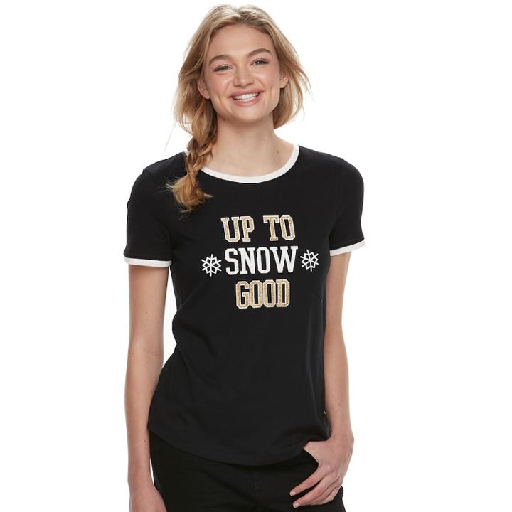 Juniors' So® Pajamas: Holiday Ringer Graphic Tee, Teens, Size: Xs, Oxford