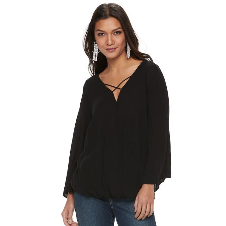 Women's Jennifer Lopez Crisscross Surplice Top, Size: Large, Black