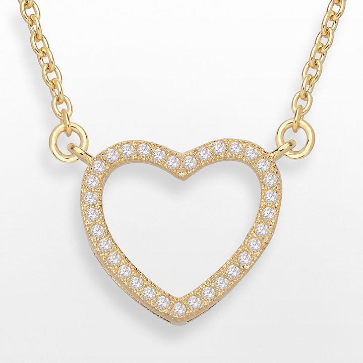 14k Gold Over Silver-plated Cubic Zirconia Heart Necklace, Women's, Size: 18, Yellow