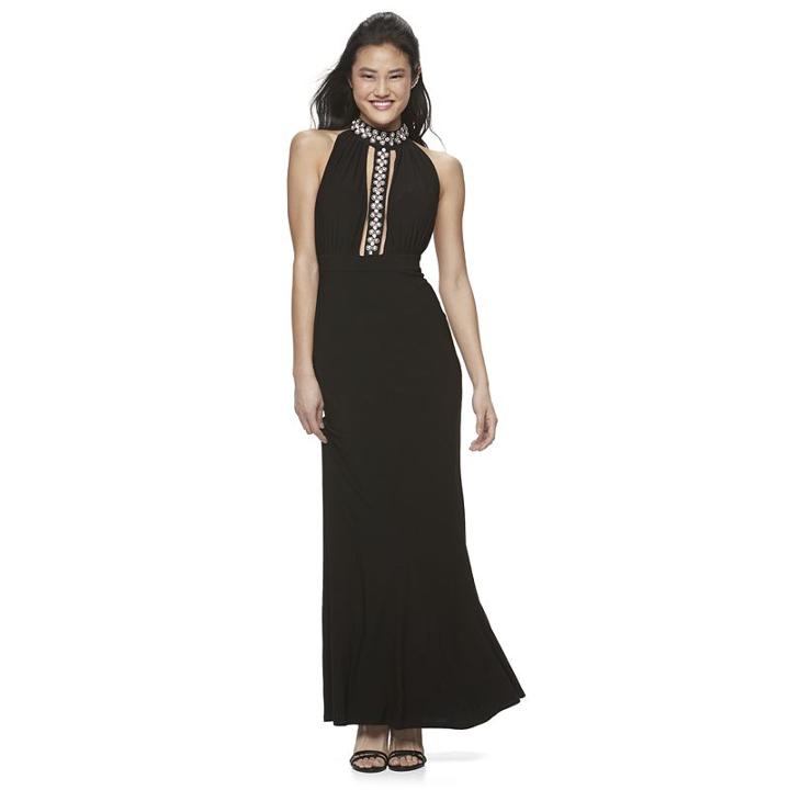 Juniors' Trixxi Embellished Halter Maxi Dress, Girl's, Size: 3, Black