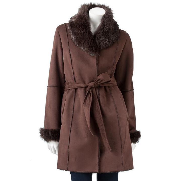 Women's Excelled Faux-shearling Coat, Size: Large, Brown