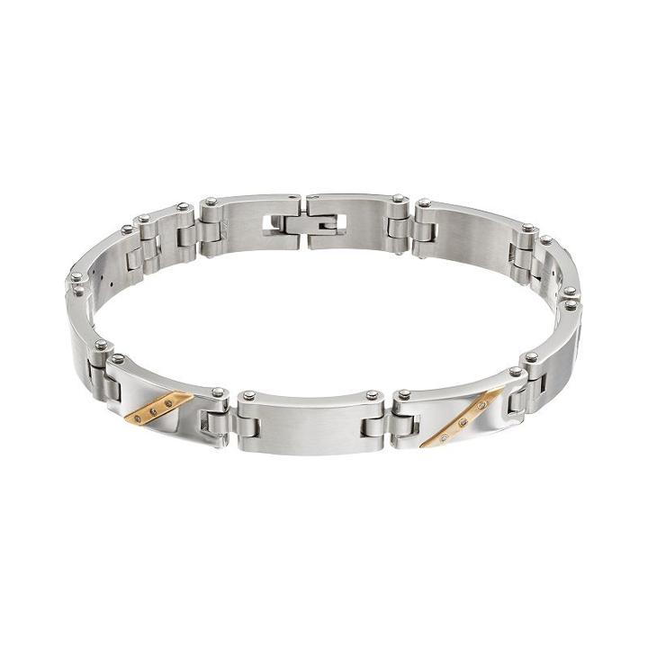 1/10 Carat T.w. Diamond Stainless Steel Two Tone Bracelet, Men's, Size: 8.5, White