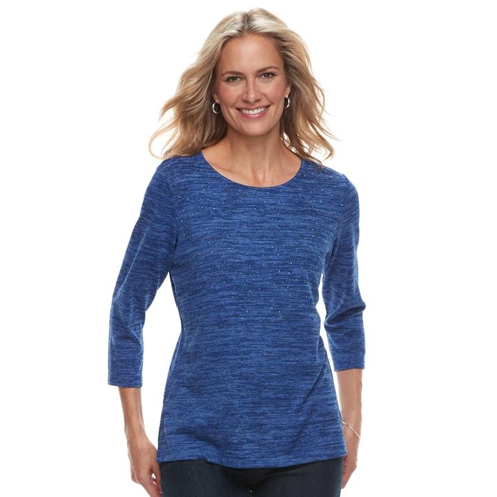Women's Croft & Barrow&reg; Embellished Lightweight Sweater, Size: Large, Turquoise/blue (turq/aqua)