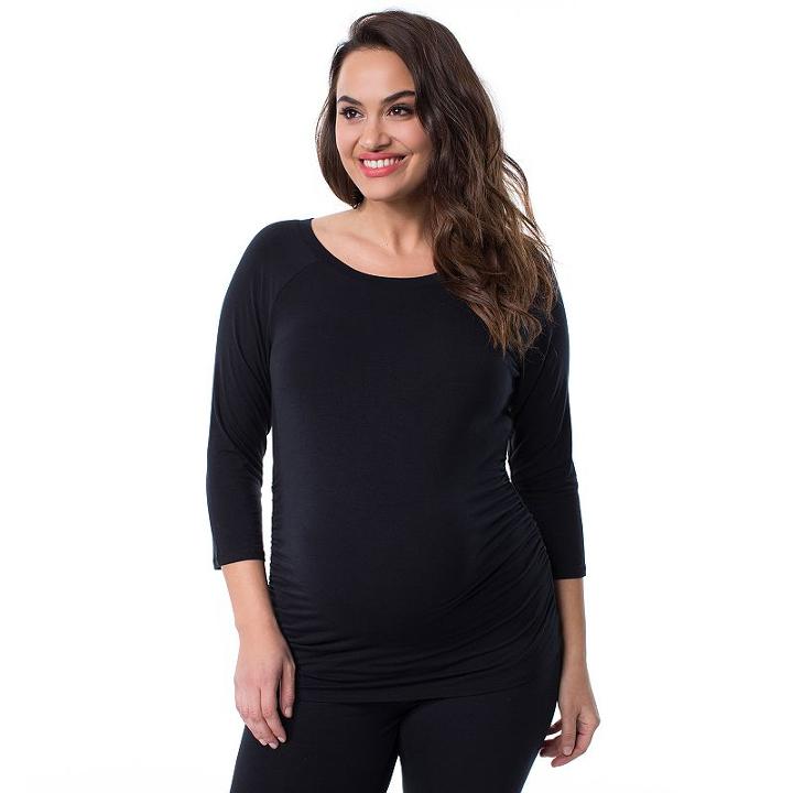 Plus Size Maternity Pip & Vine By Rosie Pope Ruched Raglan Tee, Women's, Size: 1x-mat, Black