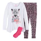 Girls 4-14 So® Foil-printed Graphic Handkerchief Hem Tunic, Thermal Fleece Leggings & Fuzzy Slipper Socks Pajama Set, Size: S (7/8), White