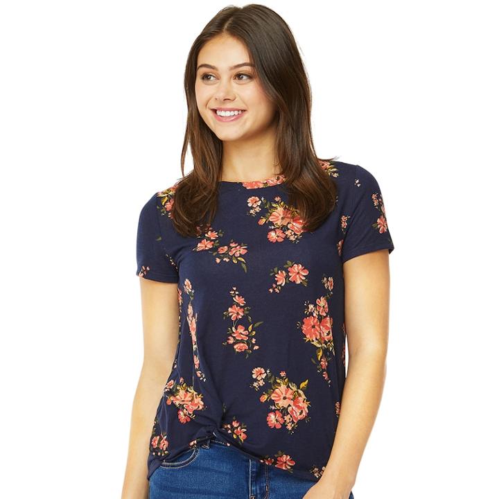 Juniors' Wallflower Knot-front Tee, Teens, Size: Medium, Navy Print