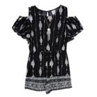 Girls 7-16 Iz Amy Byer Cold Shoulder Printed Border Romper With Necklace, Girl's, Size: Small, Ovrfl Oth