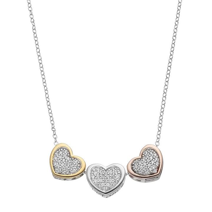 Hallmark Tri Tone 18k Gold Over Silver Cubic Zirconia Triple Heart Necklace, Women's, Size: 18, White