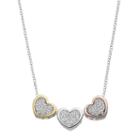 Hallmark Tri Tone 18k Gold Over Silver Cubic Zirconia Triple Heart Necklace, Women's, Size: 18, White