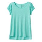 Girls Plus Size So&reg; Floral Lace Sleeve Tee, Size: 16 1/2, Turquoise/blue (turq/aqua)