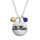 Fiora Crystal Sterling Silver Ole Miss Rebels Team Logo & Heart Pendant Necklace, Women's, Size: 16, Blue