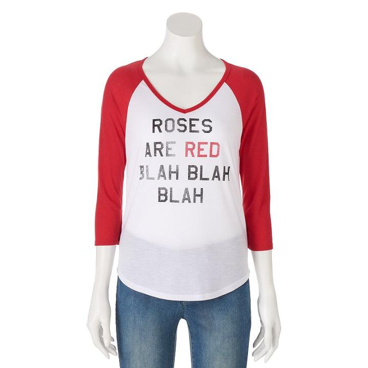 Juniors' Roses Are Red Raglan Graphic Tee, Girl's, Size: Medium, White Oth