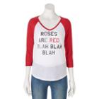 Juniors' Roses Are Red Raglan Graphic Tee, Girl's, Size: Medium, White Oth