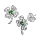 Sophie Miller Sterling Silver Green And White Cubic Zirconia Four-leaf Clover Stud Earrings, Women's