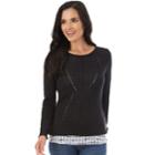 Women's Apt. 9&reg; Pointelle Sweater, Size: Small, Black Windowpane