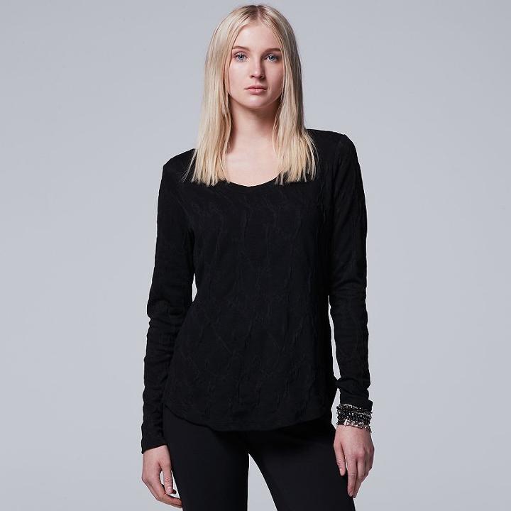 Women's Simply Vera Vera Wang Textured Scoopneck Tee, Size: Xs, Black