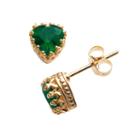14k Gold Over Silver Lab-created Emerald Heart Crown Stud Earrings, Women's, Green
