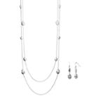 Long Hammered Bead Double Strand Necklace & Drop Earring Set, Women's, Silver