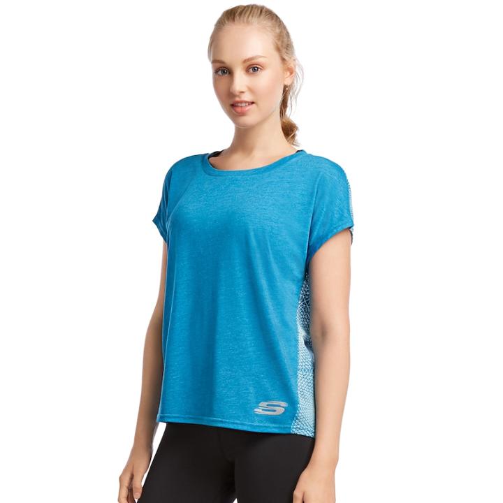 Women's Skechers Framework Burnout Short Sleeve Tee, Size: Large, Brt Blue