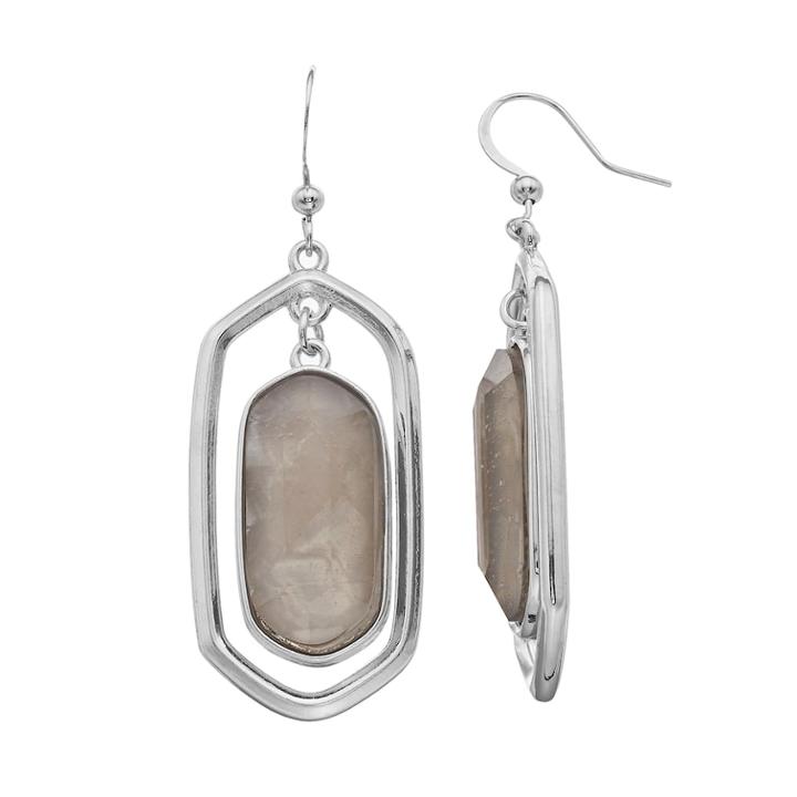 Uneven Oval Drop Earrings, Women's, Grey
