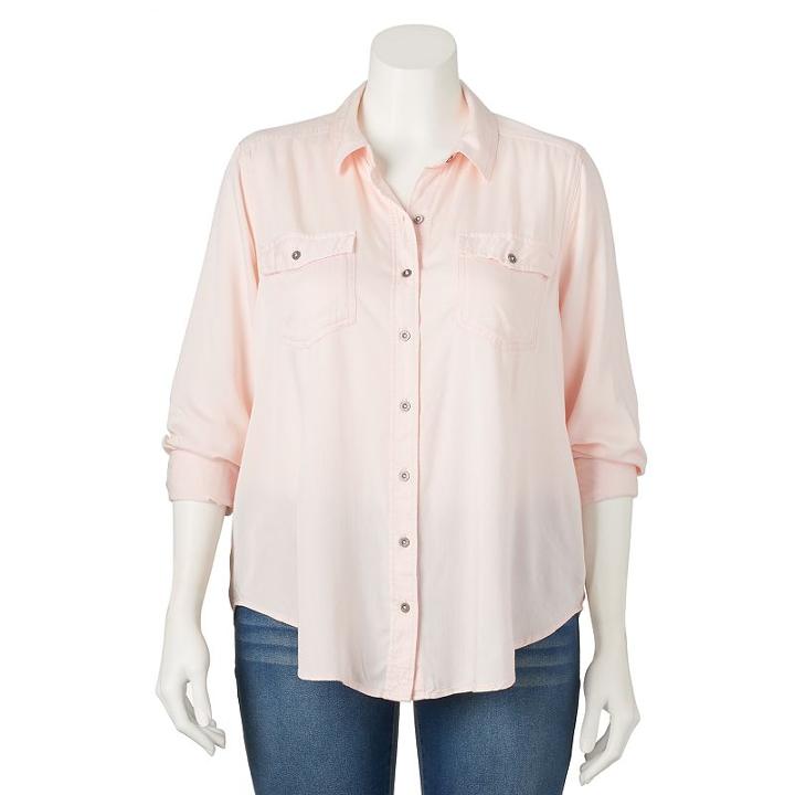 Juniors' Plus Size Mudd&reg; Twill Utility Tunic Top, Girl's, Size: 1xl, Pink