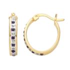 18k Gold-over-silver Amethyst And Diamond Accent Oval Hoop Earrings, Women's, Purple
