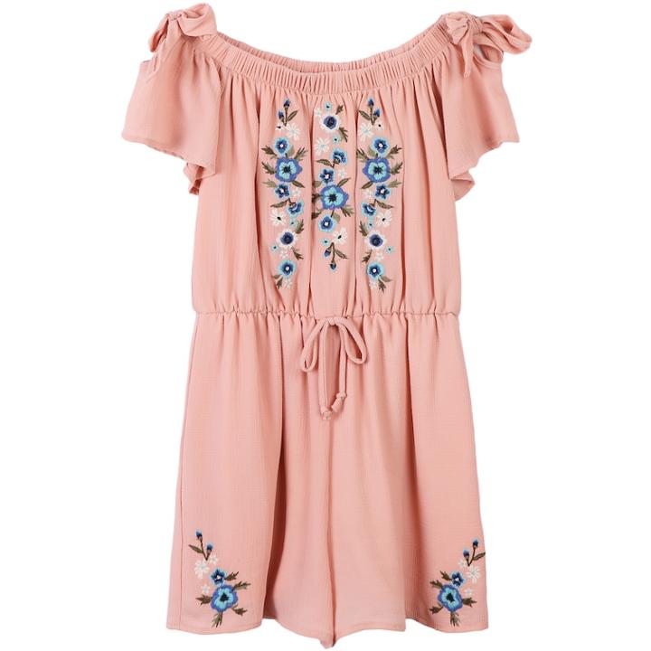 Girls 7-16 Speechless Embroidered Short Sleeve Romper, Size: Small, Light Pink