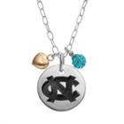 Fiora Crystal Sterling Silver North Carolina Tar Heels Team Logo & Heart Pendant Necklace, Women's, Size: 16, Blue
