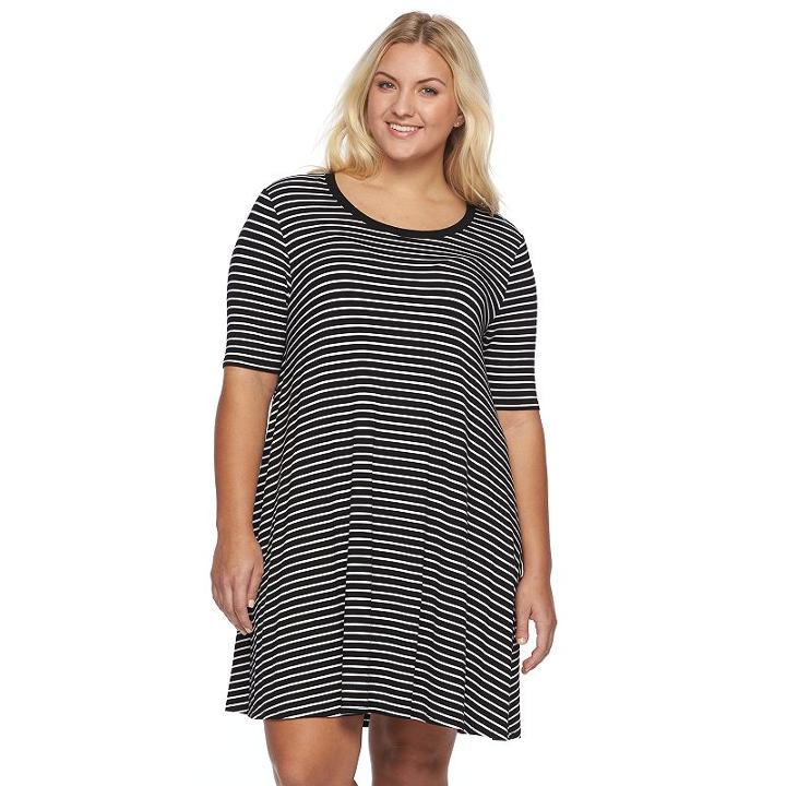 Juniors' Plus Size So&reg; Elbow Sleeve Striped Swing Dress, Girl's, Size: 2xl, Black