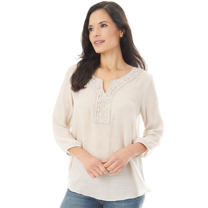 Women's Apt. 9&reg; Embroidered Peasant Top, Size: Xl, Lt Beige