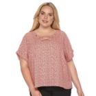 Plus Size Harve Benard Printed Lace-up Top, Women's, Size: 1xl, Ovrfl Oth