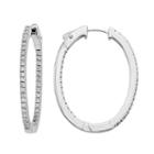 Diamond Essence Cubic Zirconia And Diamond Accent Sterling Silver Inside-out Hoop Earrings - Made With Swarovski Zirconia, Women's, White