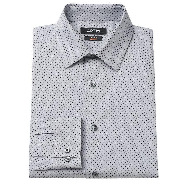 Men's Apt. 9&reg; Slim-fit Stretch Spread-collar Dress Shirt, Size: 18-34/35, Grey