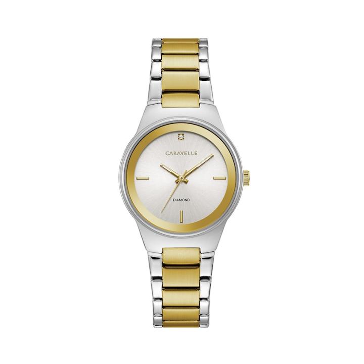 Caravelle Women's Diamond Accent Two Tone Stainless Steel Watch - 45p108, Size: Small, Multicolor