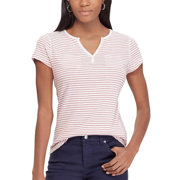 Women's Chaps Button-accent Tee, Size: Large, White