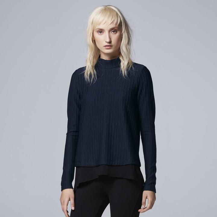 Petite Simply Vera Vera Wang Mock-layer Mockneck Sweater, Women's, Size: Xl Petite, Blue (navy)