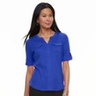 Petite Croft & Barrow&reg; Splitneck Button-tab Tee, Women's, Size: S Petite, Dark Blue