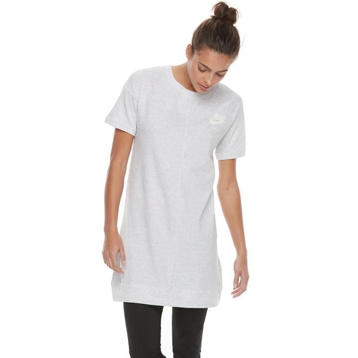 Women's Nike Sportswear Short Sleeve Sweatshirt Dress, Size: Large, Light Grey
