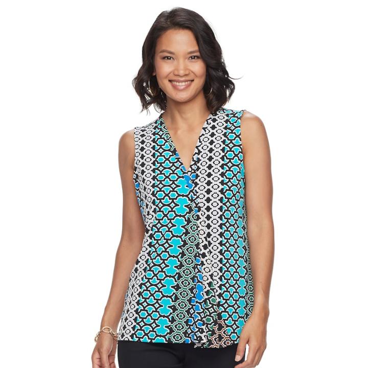 Women's Dana Buchman Pleated V-neck Tank, Size: Small, Blue